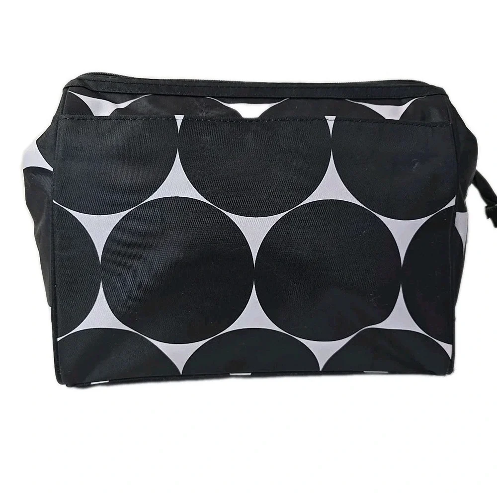 Thirty One Big Dots Black and White Zippered‎ Cosmetic Bag Travel Tote